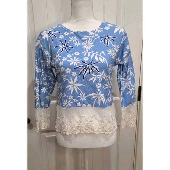 chaudry Tops - Chaudry B Size S NWOT Washed Sample Y2K 70x's Floral Vintage Wide Lace Boho 3/4